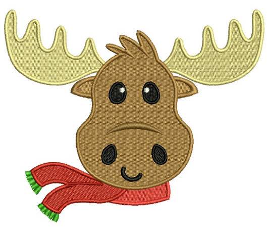 Christmas Moose Wearing a Scarf Filled Machine Embroidery Design Digitized Pattern