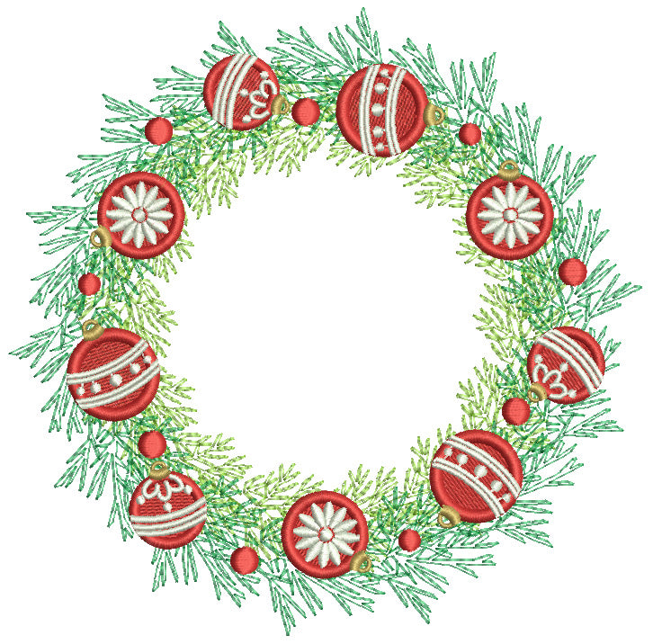 Christmas Ornaments Wreath Christmas Filled Machine Embroidery Design Digitized Pattern