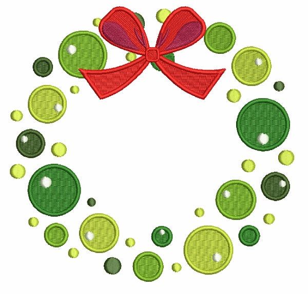 Christmas Ornaments Wreath With Ribbon Filled Machine Embroidery Design Digitized Pattern