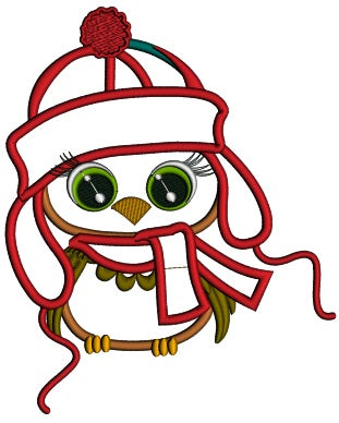 Christmas Owl Wearing Winter Hat Applique Machine Embroidery Digitized Design Pattern