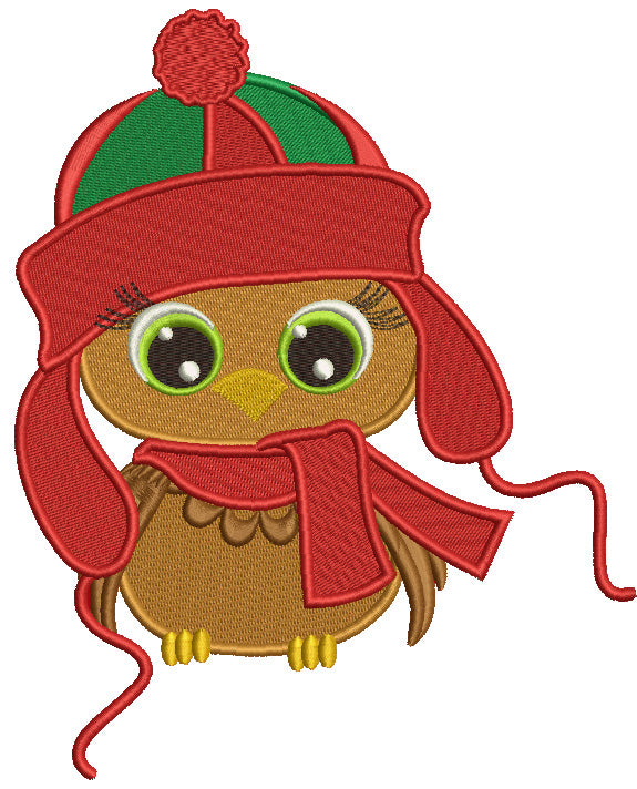 Christmas Owl Wearing Winter Hat Filled Machine Embroidery Digitized Design Pattern