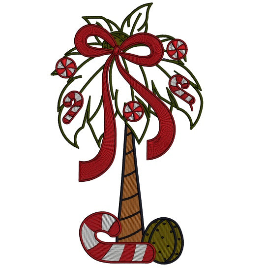 Christmas Palm Tree Applique Machine Embroidery Design Digitized Pattern