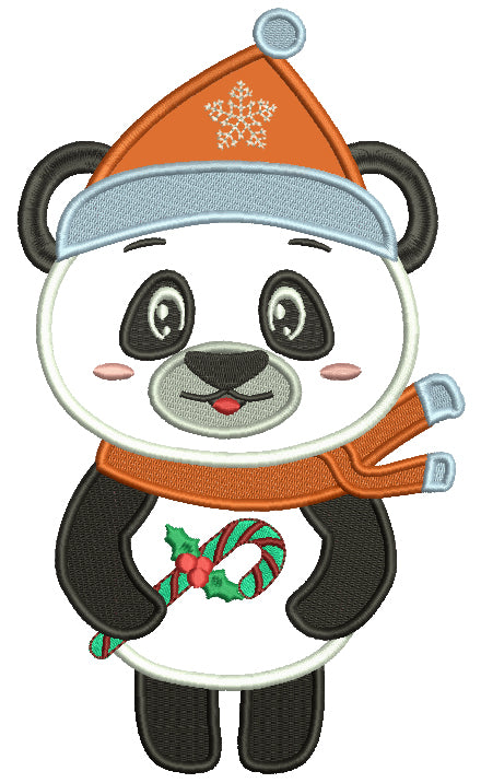 Christmas Panda Applique Machine Embroidery Design Digitized Pattern