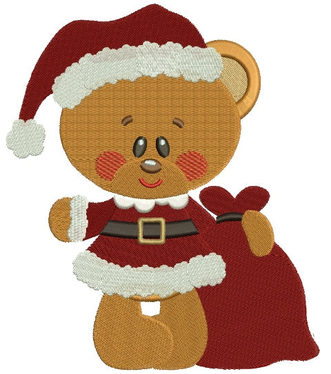 Christmas Teddy Bear Santa Filled Machine Embroidery Digitized Design Pattern