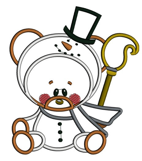 Christmas Teddy Bear in a Snow Costume Applique Machine Embroidery Digitized Design Pattern