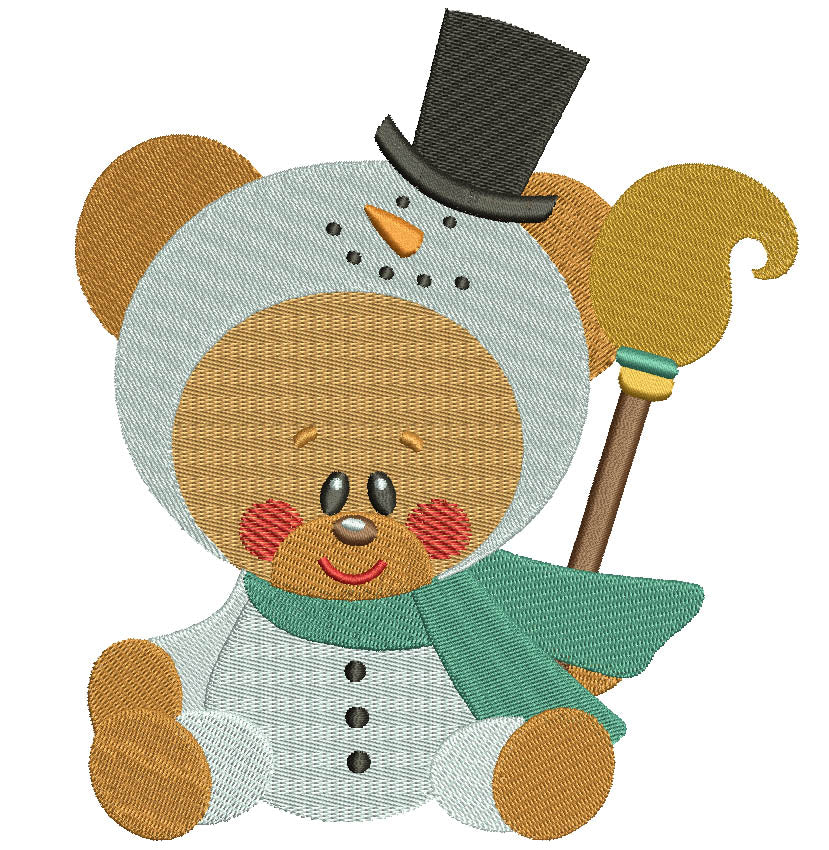 Christmas Teddy Bear in a Snow Costume Filled Machine Embroidery Digitized Design Pattern