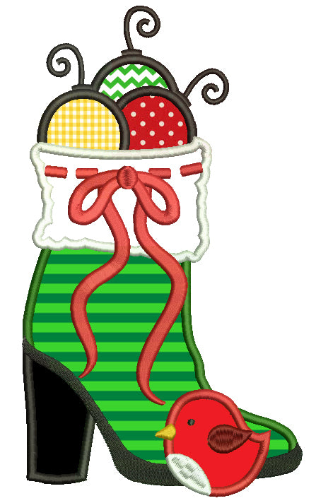 Christmas Toys Inside a Boot Applique Machine Embroidery Digitized Design Pattern