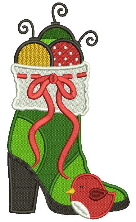 Christmas Toys Inside a Boot Filled Machine Embroidery Digitized Design Pattern