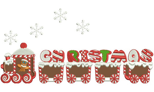 Christmas Train With Snow Flakes Applique Machine Embroidery Design Digitized Pattern
