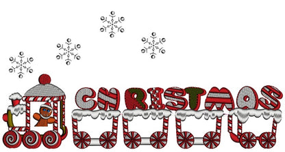 Christmas Train With Snow Flakes Applique Machine Embroidery Design Digitized Pattern