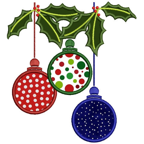 Christmas Tree Ornaments Applique Machine Embroidery Digitized Design Pattern