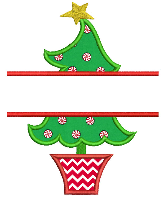 Christmas Tree Split Applique Machine Embroidery Digitized Design Pattern