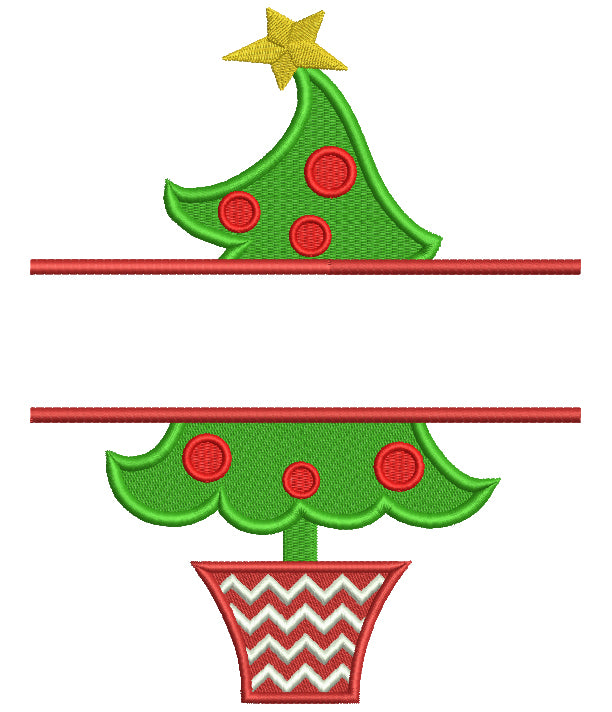 Christmas Tree Split Filled Machine Embroidery Digitized Design Pattern