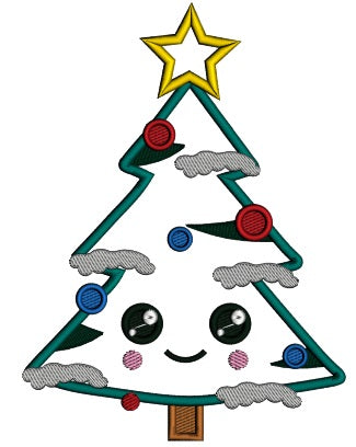 Christmas Tree With A Very Big Smile Applique Machine Embroidery Design Digitized Pattern