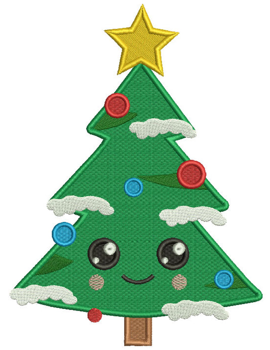 Christmas Tree With A Very Big Smile Filled Machine Embroidery Design Digitized Pattern