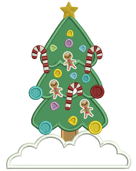 Christmas Tree With Candy Canes Applique Machine Embroidery Design Digitized Pattern