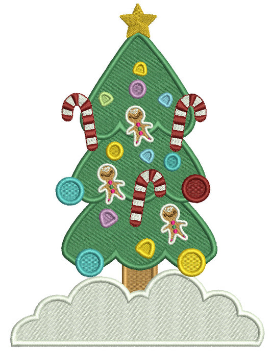 Christmas Tree With Candy Canes Filled Machine Embroidery Design Digitized Pattern