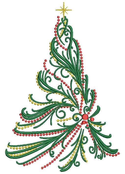Christmas Tree With Fancy Lights Filled Machine Embroidery Digitized Design Pattern