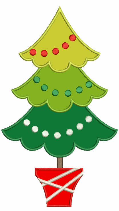 Christmas Tree With Round Lights Applique Machine Embroidery Design Digitized Pattern