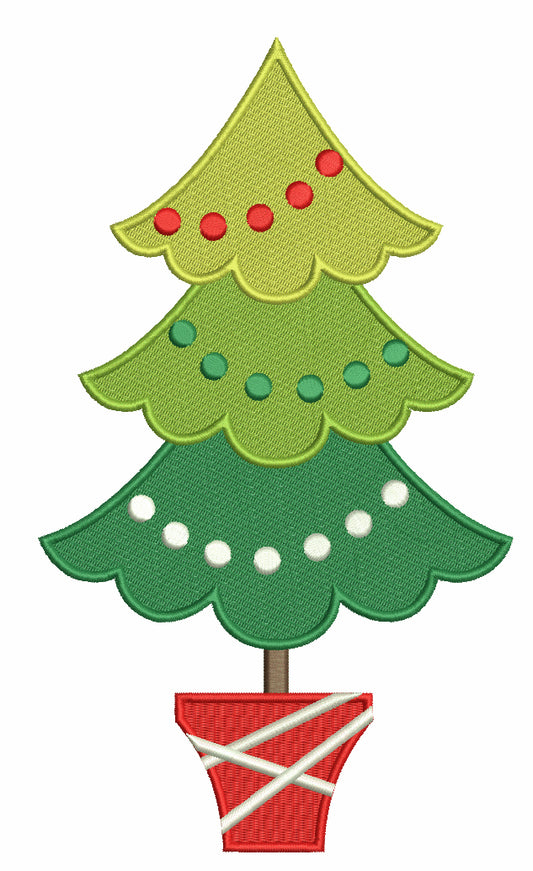 Christmas Tree With Round Lights Filled Machine Embroidery Design Digitized Pattern