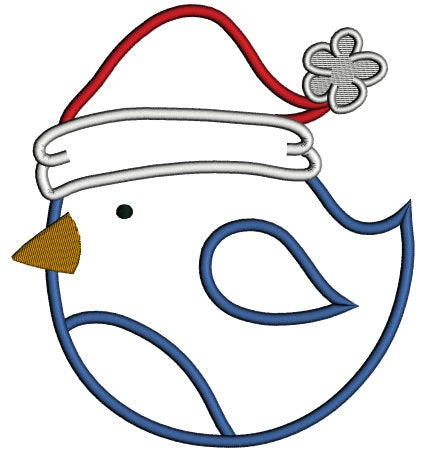 Christmas Bird Wearing Santa Hat Applique Machine Embroidery Design Digitized Pattern