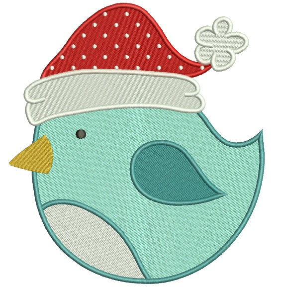 Christmas Bird Wearing Santa Hat Filled Machine Embroidery Design Digitized Pattern