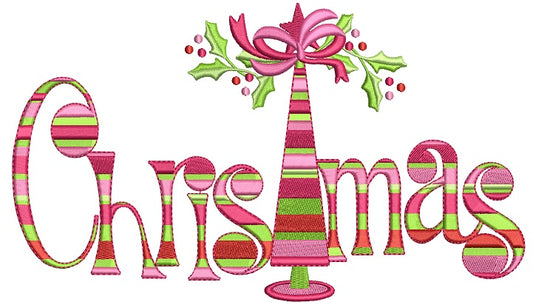 Christmas Tree With a Ribbon Christmas Filled Machine Embroidery Design Digitized Pattern