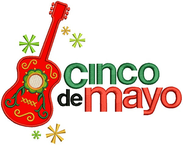 Cinco De Mayo Colorful Guitar Applique Machine Embroidery Design Digitized Pattern