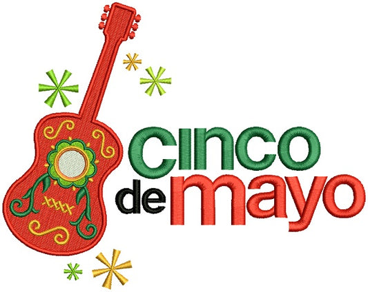 Cinco De Mayo Colorful Guitar Filled Machine Embroidery Design Digitized Pattern