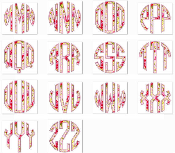 Circle Monogram Applique Machine Embroidery Large Font 3 4 5 inches