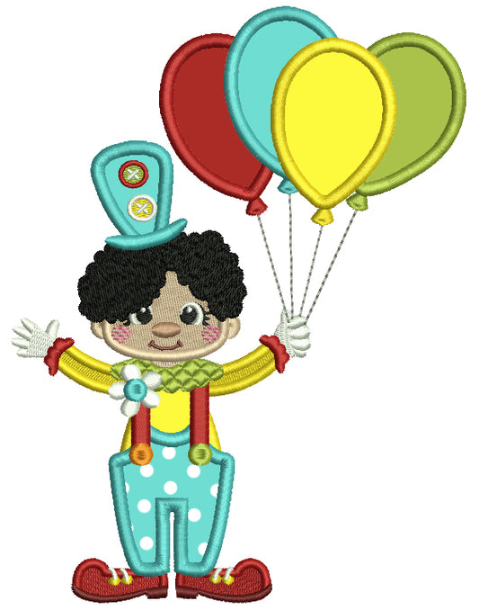 Circus Boy Holding Balloons And Wearing Tall Hat Applique Machine Embroidery Design Digitized Pattern
