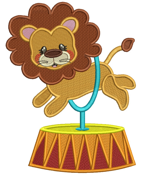 Circus Lion Jumping Through The Hoop Filled Machine Embroidery Design Digitized Pattern