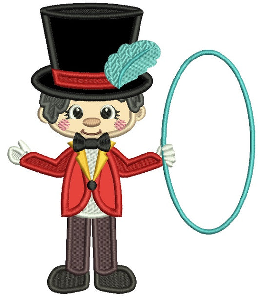 Circus Ring Boy With Large Hoop Applique Machine Embroidery Design Digitized Pattern