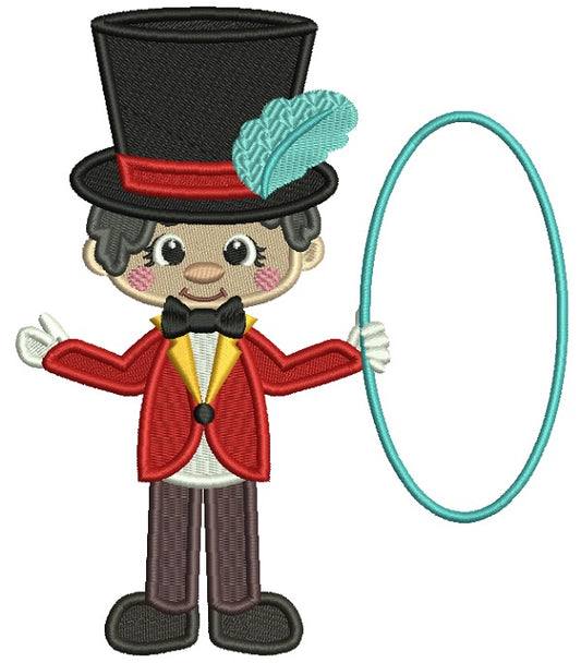 Circus Ring Boy With Large Hoop Filled Machine Embroidery Design Digitized Pattern