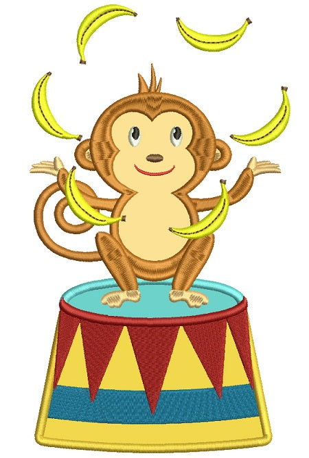 Circus Monkey Juggling Bananas Applique Machine Embroidery Design Digitized Pattern
