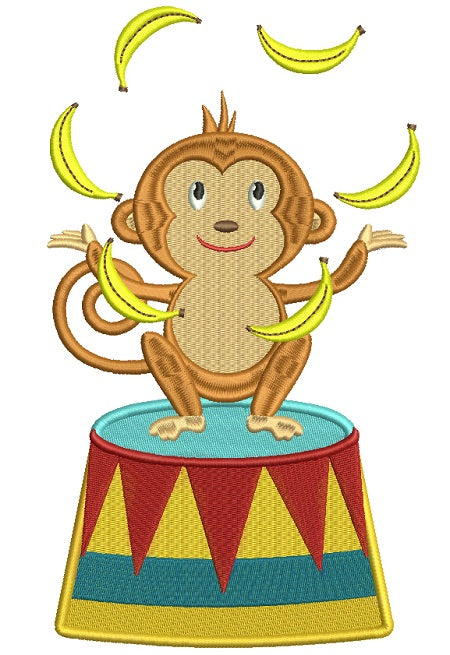 Circus Monkey Juggling Bananas Filled Machine Embroidery Design Digitized Pattern
