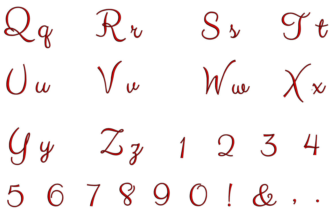 Clever Script Machine Embroidery Font Upper and Lower Case 1 2 3 inche ...