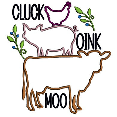Cluck Oink Moo Chicken Pig And Rooster Farm Applique Machine Embroidery Design Digitized Pattern