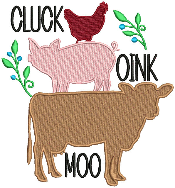 Cluck Oink Moo Chicken Pig And Rooster Farm Filled Machine Embroidery Design Digitized Pattern