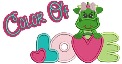 Color Of Love Dinosaur Girl Holding Big Heart Applique Machine Embroidery Design Digitized Pattern