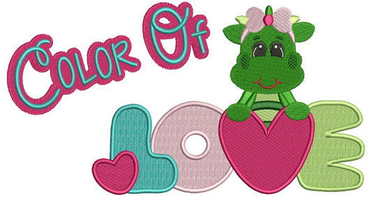 Color Of Love Dinosaur Girl Holding Big Heart Filled Machine Embroidery Design Digitized Pattern