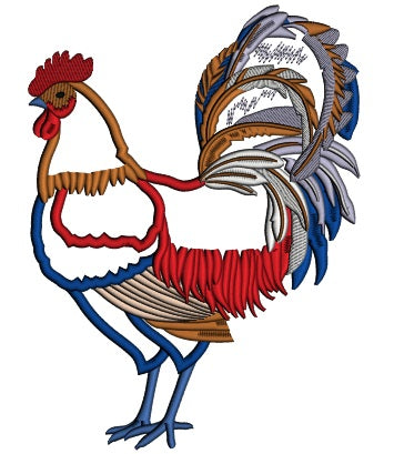 Colorful Rooster Applique Machine Embroidery Design Digitized