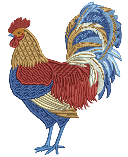 Colorful Rooster Filled Machine Embroidery Design Digitized