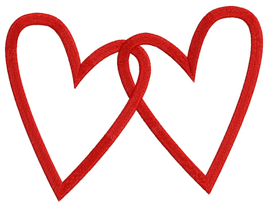 Connected Hearts Outline Filled Machine Embroidery Design Digitized Pattern