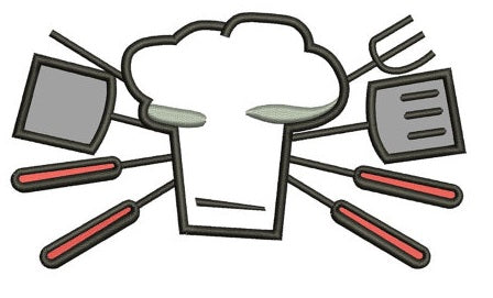 Cooking Chef BBQ Applique Machine Embroidery Digitized Filled Design Pattern (necktie) - Instant Download - 4x4 , 5x7, and 6x10 -hoops