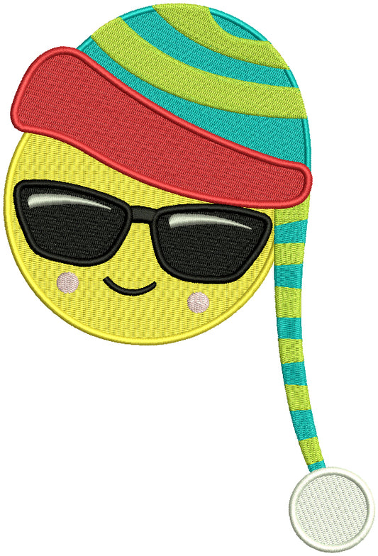 Cool Emoji Wearing Winter Hat Filled Machine Embroidery Design Digitized Pattern
