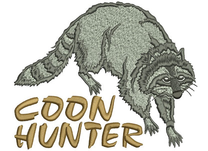 Coon (Raccoon) Hunter Machine Embroidery Digitized Design Filled Pattern - Instant Download - 4x4 , 5x7, and 6x10 -hoops
