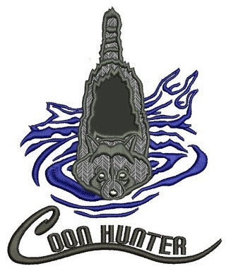 Coon (Raccoon) Hunter in the water Applique Machine Embroidery Digitized Design Pattern - Instant Download - 4x4 , 5x7, and 6x10 -hoops