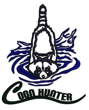 Coon (Raccoon) Hunter in the water Applique Machine Embroidery Digitized Design Pattern - Instant Download - 4x4 , 5x7, and 6x10 -hoops