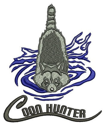 Coon (Raccoon) Hunter in the water Machine Embroidery Digitized Design Filled Pattern - Instant Download - 4x4 , 5x7, and 6x10 -hoops